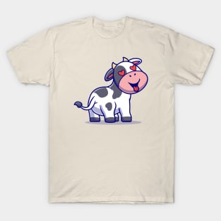 Cute Cow Falling In Love Cartoon T-Shirt